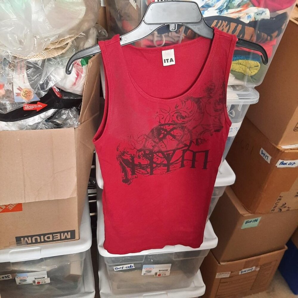 NEW  ! ITA Women Tank Top Dark Red With Black Abstract Pattern Size M